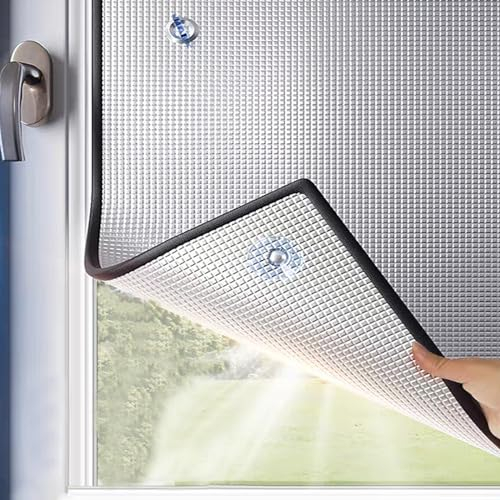 kufu01 Reflektierende Fensterfolie,Uv Schutz Sichtschutzfolie Wärmeschutzfolie,Fensterfolie Blickdicht,Balkon Sonnenschutz Folie,Schwarzer Rahmen,mit Saugnapf,Rückstandslose (70x110cm/28 x43)