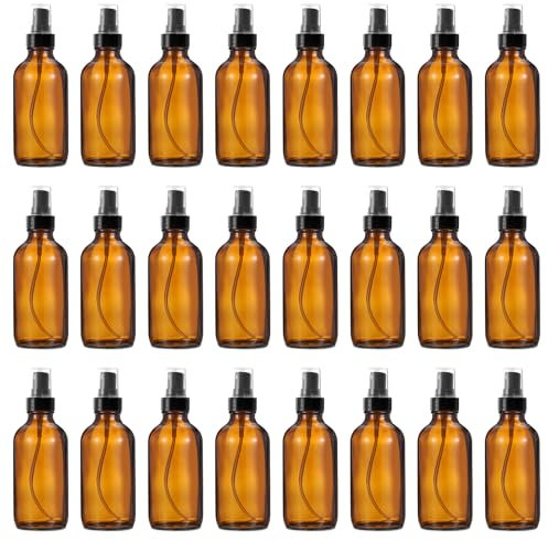 PATIKIL 4oz Glass Spray Bottles, 24pcs Nozzle Leak Proof Empty Water Mist Stream Sprayer for Cleaning Solutions Plants Hair, Brown Black