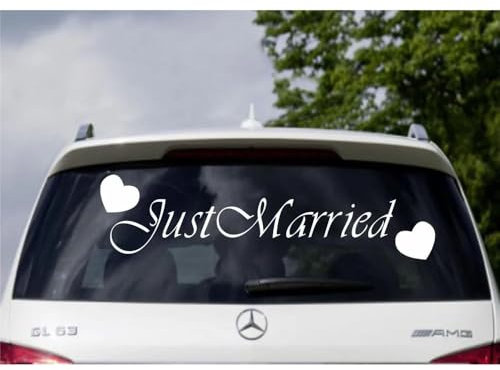 Just Married Car Window Banner Vinyl Sticker Decal Wedding Sign Love Hearts Decals Mural Removable Wedding Decor 100x26cm