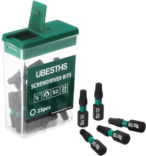 UBESTHS Torx Bit T25, Schraubendreher Bits Set 25 Stück, 1/4 Sechskantschaft, 25mm Länge mit Box