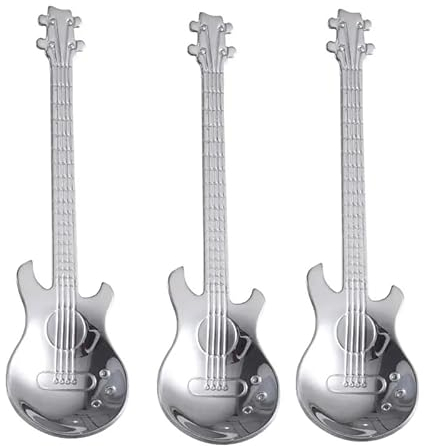 Lot de 15 cuillères à café en acier inoxydable en forme de guitare pour enfants - 3 couleurs - Argenté