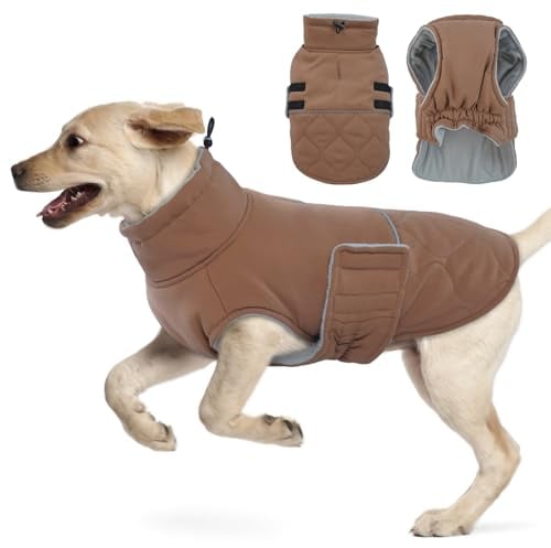 Hjumarayan Hundemantel Warm Große Hunde, Winter Mantel Hund Geschirröffnung, Wintermantel Gefüttert für Hündin Golden Retriever, Labrador (Braun XXL)
