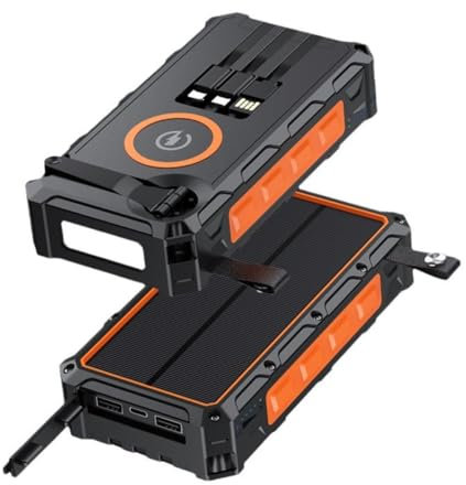 Solar Power Bank 20000mAh, Built in 3 Cables,20W Fast Charging Battery Pack Solar Charger Power Bank