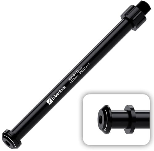 BiberAxle 12mm Steckachsen für Fahrradgabeln und Hinterer Fahrradrahmen, Mountainbike und Rennräder Aluminiumlegierung Naben Adapterachse (Gewindesteigung: 1.5 mm/Länge: 177mm)