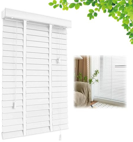Solid Wood Venetian Blinds for Windows Blackout/Heat Insulation Horizontal Wooden Shutters with 50mm Slats Privacy Curtains for Office White 130×200cm
