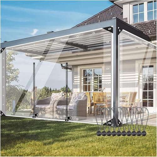 Zanotva Transparent Tarpaulin Side Panels with Zipper Door,14 Mil Vinyl Waterproof Clear Tarp Curtains, Tarpaulin for Pergola Patio Porch Carport Canopies(7x5ft(2.2x1.5m))