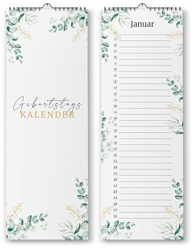 Geburtstagskalender jahresunabhängig - Immerwährender Kalender undatiert zum Eintragen von Geburtstagen (Eukalyptus, 10,5 x 29,7 cm)