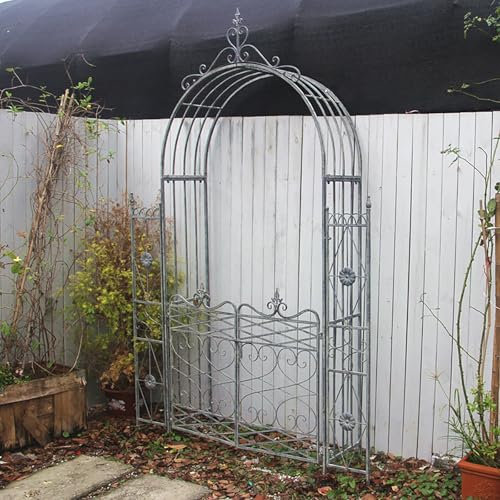 Vzhrvd Arco De Jardín con Puerta, Cenador Metálico Resistente para Bodas, Fiestas, Plantas Trepadoras, Rosales, Césped Y Patio.