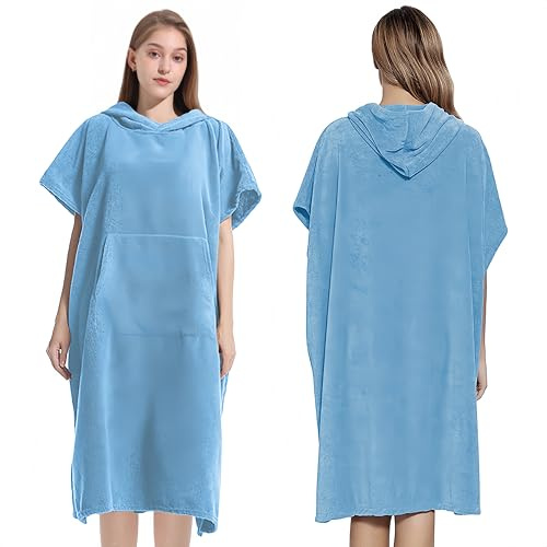 Proumhang Peignoir Poncho avec Capuche - Serviette de Bain Séchage Rapide en Microfibre pour Surf,Natation | Léger et Confortable,Idéal Plage,Piscine,Voyage - Hommes & Femmes Bleu Clair 80cm x 110cm