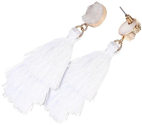 Holibanna 1 Paar Vintage Quaste Ohrringe Geschichtet Fallen Sommer Stellungnahme Perlen Moderne Ohrringe Für Frauen Modeohrringe Für Frauen Weiß Quasten Aus Baumwolle
