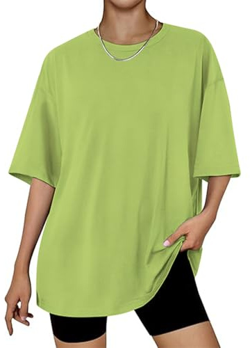 OYIGELZ Damen T-Shirt Oversized Lockere Passform Kurzarm Tops Sommer Tshirt Basic Bluse Rundhals Oberteile Weiten Trainiere Tshirt Baumwolle Tee(Avocadogrün-K1,S)