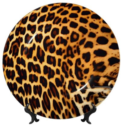 POEZJZW Assiettes décoratives à rayures sur léopards pour la maison, le bureau, les loisirs créatifs, 1 assiette, 1 présentoir de 15,2 cm