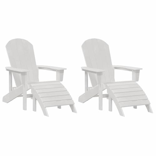 vidaXL Adirondack Chairs with Footrest 2 Pieces White HDPE, Adirondack Chair with White Footrest HDPE