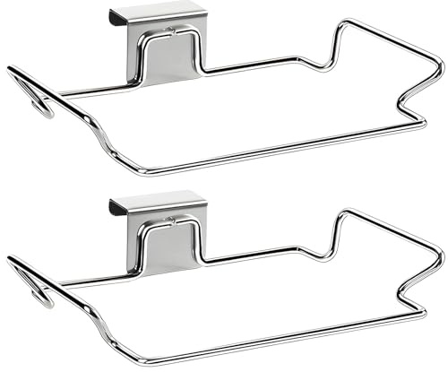 2 Pcs Kitchen Hanging Trash Bag Holder, Stainless Steel Over Door Hook Rack for Kitchen Cabinet, Space Saving, Easy to Install, Fits Different Size Trash Bags