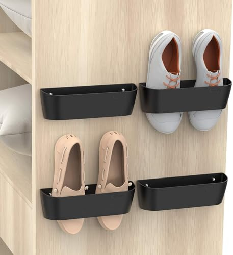 Schuhregal für Wohnmobiltür, Wandmontage, mit klebrigem Hänge-Organizer, schwarzes Regal für Wohnmobil, Van, Wohnmobil, Wohnwagen, Campingzubehör, 4 Stück