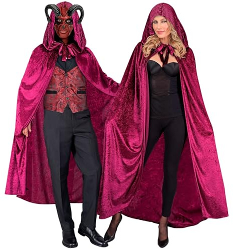 W WIDMANN MILANO Party Fashion Samt Umhang mit Kapuze | 140 cm Länge | Für Halloween, Vampir- und Gespensterkostüme, düstere Verkleidungen, Karneval