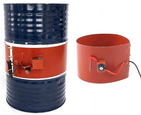 Flexible Silicone Rubber Heating Pad, Metal Oil Drum Drum Heater With 30-150℃ Adjustable Thermostat, 200L Oil Drum Silicone Heating Pad For Valves, Instruments, Tanks, Grease Keg Heater(860x200mm)