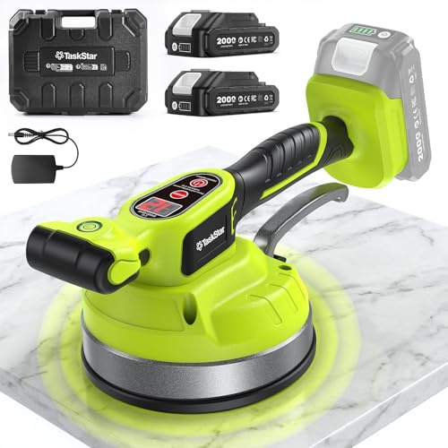 Taskstar Vibratore per Piastrelle 160 mm per la Posa di Piastrelle | 2×2000 mAh, Per Piastrelle 15–120 cm, Vibrazione 26.000 Giri/Min Elimina Bolle e Vuoti, 10 H di Autonomia, 12 Velocità