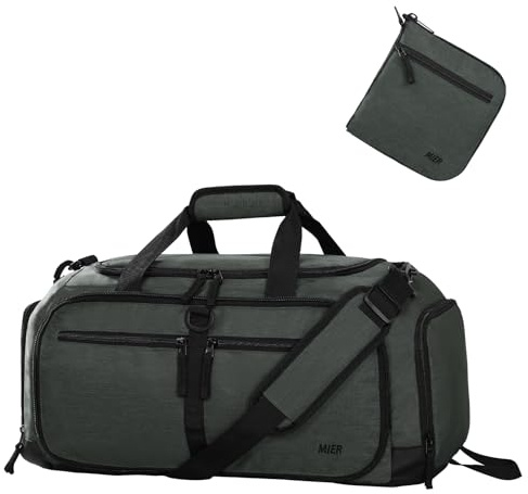 MIER Sporttasche 50L faltbar, Reisetasche mit Schuhfach, Weekender, Grau | Kompakt faltbar, entfaltet mit großem Stauraum, leicht zu tragen, für Reise, Fitnessstudio und Wochenendtrip