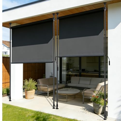 Toldo vertical exterior, persiana vertical sin perforación, persiana enrollable para balcón con manivela, protección visual, protección solar y contra el viento, para balcón y jardín, opaco y