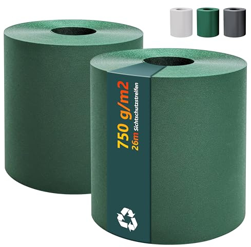 Ribelli 2er Set Sichtschutzstreifen für Doppelstabmatten - 2 Rollen á ca. 26 Meter x 19 cm PP Garten Sichtschutz Zaun, 750g/m² Blickdicht Zaunfolie, Windschutz für Gartenzaun, Balkon, Grün