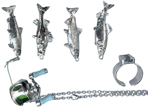 Kalttoy Realistic Rotating Fishing Reel Pendant Necklace Anglers Outdoor Accessory Collection Jewelry