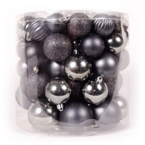 WeRChristmas 80-Piece Deluxe Variety Christmas Tree Baubles Decoration Pack, Silver/Grey