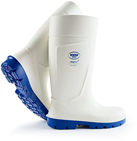 Stivali di Sicurezza di qualità progettati per l'industria Alimentare, Punta d'Acciaio, Facile Pulizia y disinfettare, Suola incl. per Piedi asciutti, Alto Comfort Indossando, Bianco, EU 36