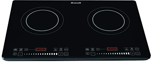 BRANDT - TI2SLIM - Table de Cuisson Electrique — Plaque à Induction Posable 2 foyers — 1 foyer 1400 W — 1 foyer 2000 W — 10 Niveaux de Puissance – Touches de Cuisson Préprogrammées