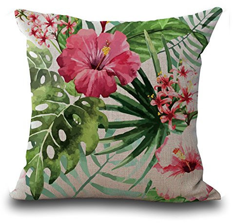 Kissen 45 x 45 cm/18 x 18 Tropical Style Pflanze Grün leaves Flamingo Schmetterlinge grau grün beige Baumwolle Leinen Kissenbezug für my-p1020–01, #01, 45 x 45 cm