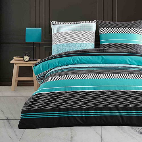 Buymax® Bettwäsche 155x220%100 Baumwolle 2-Teilig Bettbezug - Bettwäsche-Sets 155 x 220cm mit 1 mal Kissenbezug 80x80cm, ÖKO-TEX Renforcé-Bettdeckenbezug Set mit Reißverschluss