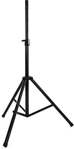 K&M 21471 Boxenstativ Schwarz aus Aluminium, Topline - mit Stoßdämpfer, Aufsteckhilfe und Dreifuß - bequemer Transport