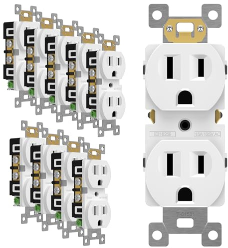 ENERLITES Duplex Receptacle Outlet, Residential Grade Electrical Wall Outlet, 15A 125V, Self-Grounding, 2-Pole, 3-Wire, UL Listed, 61581-W-10PCS, White (10 Pack)