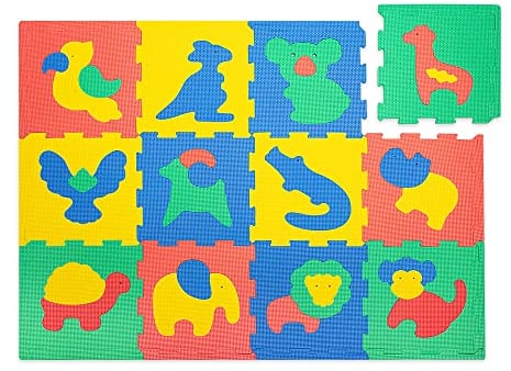 Attraktive Puzzlematte Baby 1,2 x 0,9 m Safari Tiere – 12 Platten à 30x30cm – 20% dickere & weichere Spielmatte – schadstofffreie, geruchlose, Pflegeleichte Baby Krabbelmatte – plastikfreie Verpackung