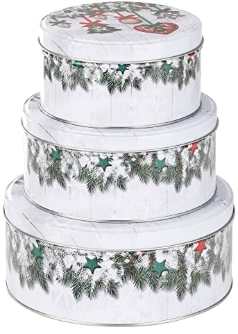 bonsport Keksdosen Set 3-teilig rund Weihnachten Plätzchendosen Gebäckdosen, Tannenzweige
