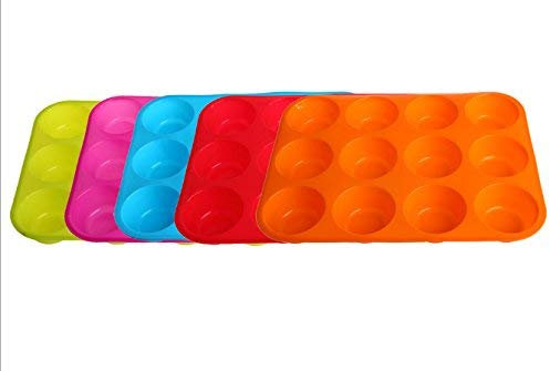 Iwinna 1 Pc Silicone Nonstick 12 Cups Muffin Pan Cupcake Tray Cake Baking Mold, Color: Color Random Delivery