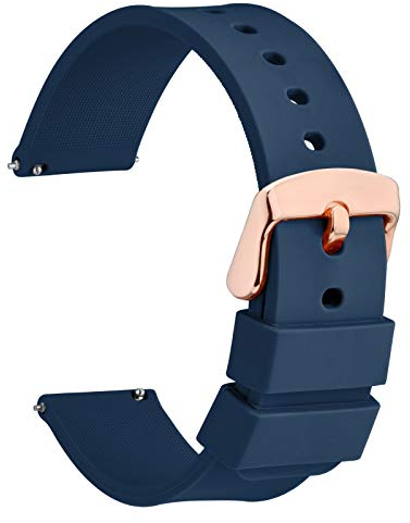 WOCCI 18mm Silikon Uhrenarmband mit Rosegold Schnalle, Schnellverschluss Armband (Dunkelblau)