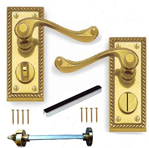 Jiyo.Outdoor Georgian Privacy Latch Door Handle Polished Brass Finish
