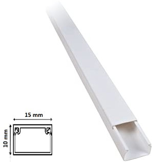 6PZ Canalina 15x10 mm 2 metri per cablaggi in plastica passacavi bianco coprifili a parete con copertura