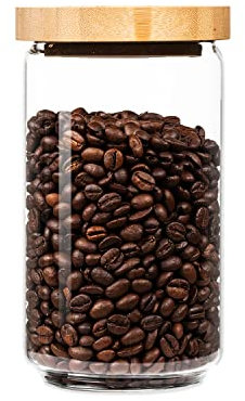 bambuswald© Einzelnes stapelbares Vorratsglas mit 750ml | Aufbewahrungsglas mit luftdichten Deckel aus 100% ökologischen Bambus - Glasbehälter ideal für Tee Kräuter Kaffee Vorräte Müsli Pasta