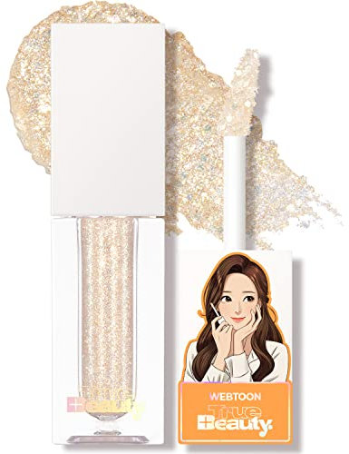 AMTS Webtoon wahre Schönheit, Flüssiger Lidschatten Goldfarbener Glitzer Highlighter Make-up, Koreanisches Augen-Make-up, K Drama Bling Sparkle Glow unter dem Auge, Hochpigmentiert, 02 Etwas Süßes