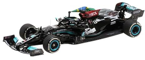 Minichamps 410212044 1:43 Mercedes-AMG Petronas Formula One Team W12 E Performance-Hamilton-1st Brazilian GP 2021 W/Flag Collectible Miniature Car, Mehrfarbig