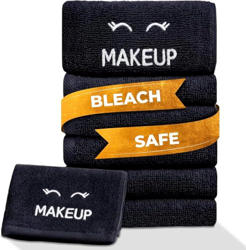 White Classic Makeup Remover Face Towels Set of 6, Bleach Safe Black Cloths 33 x 33 cm, Luxury Ultra Soft Cotton Facial Cleansing Washcloths for Make up Removal | 6 Pack