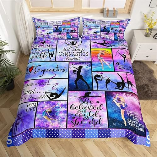 feelingyou Gymnastik Bettwäsche-Set,Gymnastik-Liebhaber Bettwäsche Set 135x200cm,kariert Betten Set für Kinder Jungen Mädchen Teenager 2St.Reißverschluss Mikrofaser