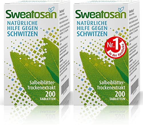 Sweatosan I 2x200 St. I Natürliche Hilfe gegen Schwitzen I Pflanzliches Arzneimittel mit Salbeiblätterextrakt | Nr. 1 in der Apotheke I Naturkraft Salbei| in Deutschland hergestellt