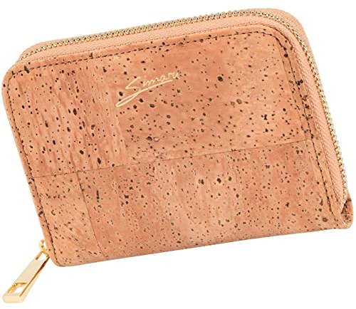 Simaru Petit Portefeuille Porte-Monnaie Femme en liège Fermeture éclair Vegan Porte Monnaie Durable Solide Porte Monnaie Porte Monnaie Protection RFID