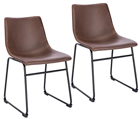 SVITA Harry 2er Set Esszimmerstühle Metallbeine Kufengestell Kunstleder Braun