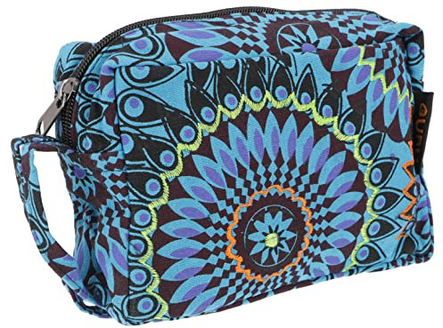 GURU SHOP Boho Kosmetiktasche, Kramtäschchen aus Nepal - Blau, Herren/Damen, Baumwolle, Size:One Size, 12x21x6 cm, Kleine Taschen für Kosmetik, Schreibzeug, Mehr