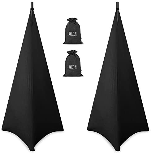 AKOZLIN Speaker Stand Cover with 360 Degree Tripod Stand Skirt Skrim Stretchable Lycra Fabric Covers with Free Storage Bag TWO PACK BLACK