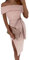 Minetom Femme Élégante Epaules Dénudées Robe Unie Moulante Affaires Crayon Robe de Soirée Mariage Cocktail E Rose S